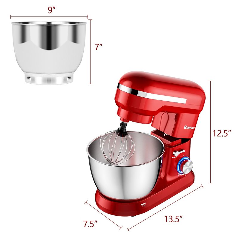 Costway 4.8 QT Stand Mixer 8-speed Electric Food Mixer w/Dough Hook Beater White\Black\Red, 3 of 11