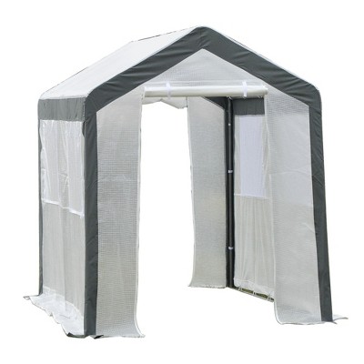 Gsluuk Outsunny 8' x 6' x 7' Walk-In Greenhouse, Outdoor Garden Warm Hot House with 4 Roll-up Windows, 2 Zippered Doors and Weather Cover, White