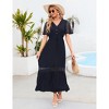 Coolmee Women's Short Sleeve Maxi Dress V Neck High Waist Lace Dress Casual Flowy A Line Beach Dress - 3 of 4