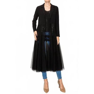 Women's Crop Blazer With Long Mesh Trimming - Origami