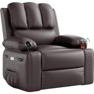 Oversized Leather Power Recliner Chair with Massage, Heat, and 360-Degree Swivel, Featuring USB Ports and Side Pockets, Large 27-Inch Seat Width - 1 of 4
