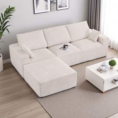 113" Corduroy U-Shaped Modular Boneless Sectional Sofa with Chaise & Ottoman