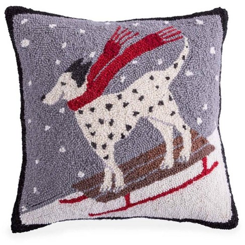 Hand Hooked Wool Dalmatian Snow Day Throw Pillow Plow Hearth