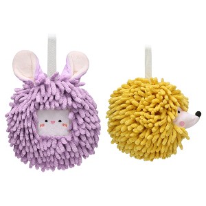 REGALWOVEN Chenille Fuzzy Ball Cute Cartoon Decorative Hand Drying Hanging Hand Towel for Bathroom 7" x 7" 2 Pcs - 1 of 4