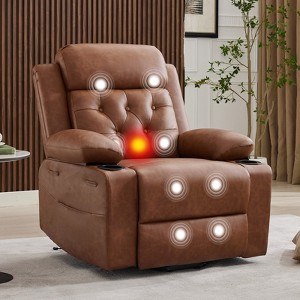 PU Leather Power Recliner Chairs for Adults, Recliner with Power Headrest & Charging Ports, Electric Recliner Sofa Chair for Living Room, Dark Brown - 1 of 4