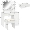 Karl Home | White LED Makeup Vanity Set With Adjustable Lighting, Cushioned Stool, And Spacious Storage - 3 of 4