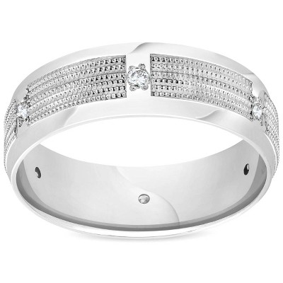 Pompeii3 Mens 7mm 1/5ct Diamond Gold Milgrain Wedding Band 14k White Gold