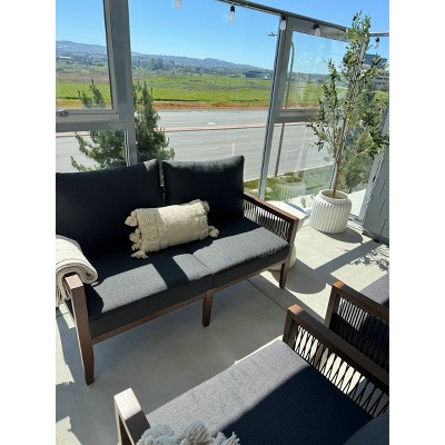 Freya Bohemian Dark Gray Acacia Wood Outdoor Loveseat