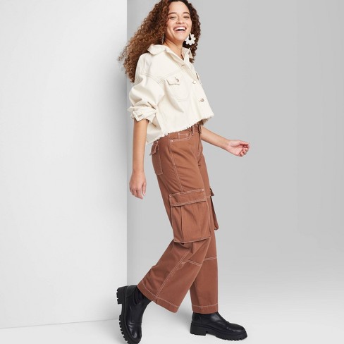 Women's Mid-Rise Cargo Baggy Wide Leg Utility Jeans - Wild Fable™ Brown  Wash 00