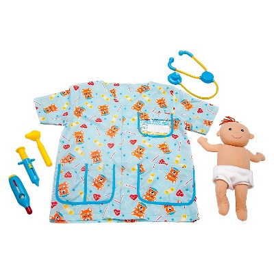 Melissa & Doug Pediatric Nurse Role Play Costume Set (8pc) - Includes Baby Doll, Stethoscope