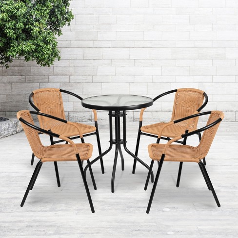 Flash Furniture 4 Pack Rattan Indoor-outdoor Restaurant Stack Chair : Target