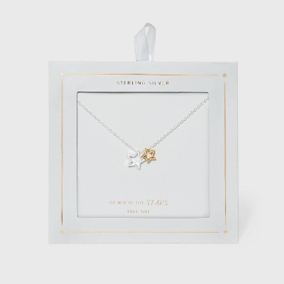 Sterling Silver Two-Tone Open Stars Pendant Necklace - Gold/Silver