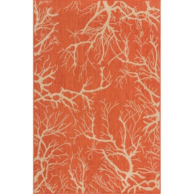 Terracotta and Beige Abstract Outdoor Synthetic Area Rug, 5' x 8'