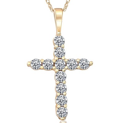 Pompeii3 1/2ct Yellow Gold Diamond Cross Pendant 14K Necklace