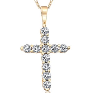 Pompeii3 1/2ct Yellow Gold Diamond Cross Pendant 14K Necklace - 1 of 4