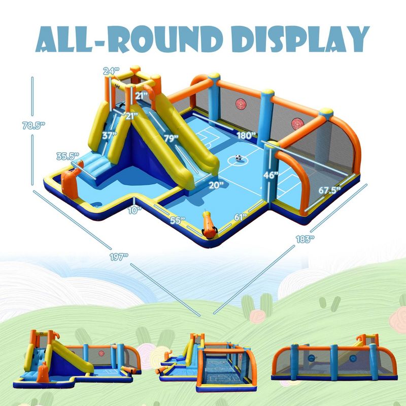 Costway Giant Soccer-Themed Inflatable Water Slide Bouncer W/ Splash Pool Without Blower, 3 of 11