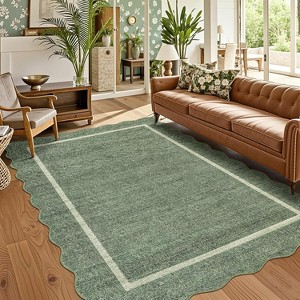 Washable Non-Slip Runner Rug - Soft  Scalloped Carpet for Kitchen, Entryway, Bedroom, Bath, Laundry & Hallway - Stain Resistant - 1 of 4