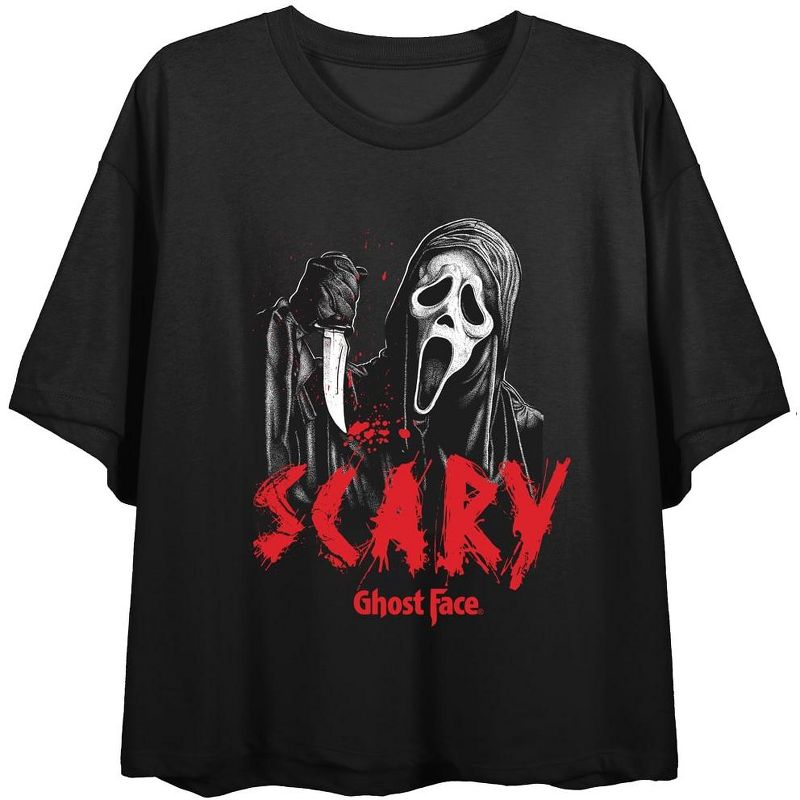 Ghostface Scary Women's Black Crop T-Shirt, 1 of 3