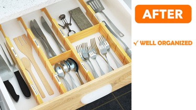 Natural Bamboo Expandable Drawer Dividers with Labels, Set of 4