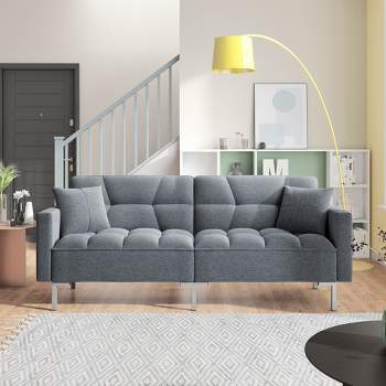 Modern Linen Upholstered Convertible Folding Futon Sofa Bed-ModernLuxe