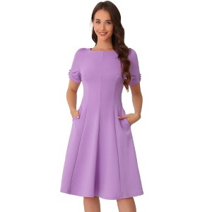 INSPIRE CHIC Women's A-Line Work Square Neck Ruched Short Sleeve Midi Dress - 1 of 4