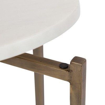 Walnut Brown and White Marble Round Accent Table