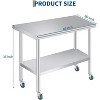 Stainless Steel Prep Table,Heavy Duty Commercial,with Rounded-Corner,Adjustable Undershelf and 4 Caster Wheels,Heavy Duty Work Table - 3 of 4