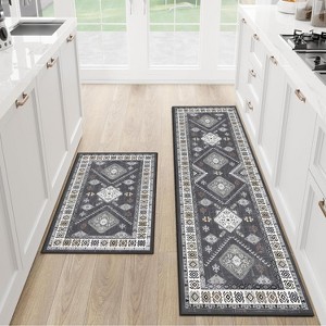 DOMETOUR Boho Kitchen Rugs Set 2 Piece Washable Throw Rugs with Rubber Backing Non Slip Floor Mats for Kitchen, Laundry Room, Entryway - 1 of 4