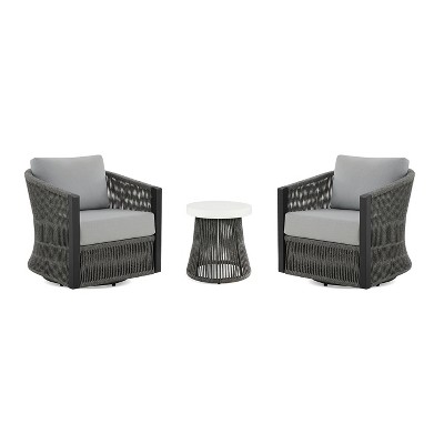 JTH Outdoor Oahu 3-Piece Lounge Chair & Table Patio Conversation Set, Moon Gray All-Weather Olefin
