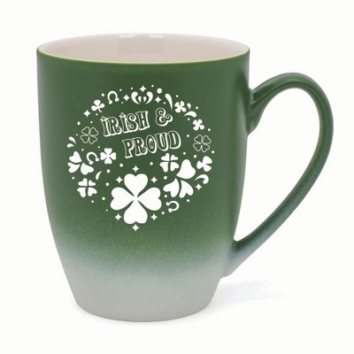 Elanze Designs Irish & Proud Two Toned Ombre Matte 10 ounce New Bone China Coffee Tea Cup Mug, Green and White