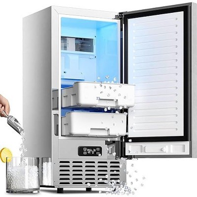 R.W.FLAME Commercial Nugget Ice Maker, 66lbs/Day, Stainless Steel, Built-in/Freestanding, Self-Cleaning & 24H Timer, for Bar/Cafe/Business