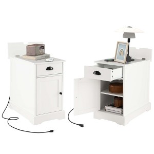 Costway Side End Table Nightstand with Charging Station Storage for Living Room Bedroom - 1 of 4