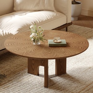 FONTOI Farmhouse Round Coffee Table Circle Wooden Living Room Sofa Table Center Table Small End Table Accent Furniture, Brown, 31.5"* 31.5"*15" - 1 of 4