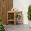JONATHAN Y Maris 18" Classic Coastal Solid Acacia Wood Indoor/Outdoor Corner Shower Bench with Shelf - 3 of 4