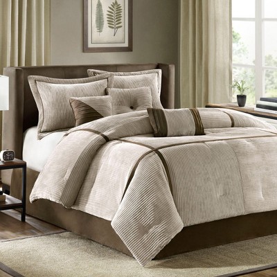 Madison Park 7Pcs Micro Corduroy Textile Comforter Set, Premium Touch Luxury Design Bedding Set with Matching Bedskirt and Pillows, Taupe, Queen — фото 2