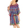 LA LEELA Women's Beach Cover Up Holiday Mini Swim Suit Loose Beach Dress Vacation Swimwear Summer Beachwear Tunics 2X-3X Blue Abstract - 2 of 3
