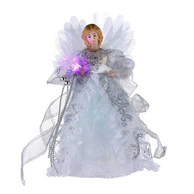 Kurt Adler 12" CUL White/Silver Fiber Optic LED Angel Treetop