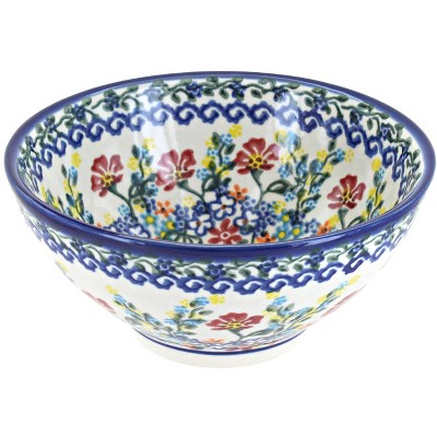 Blue Rose Polish Pottery Crown of Flowers Rice Bowl