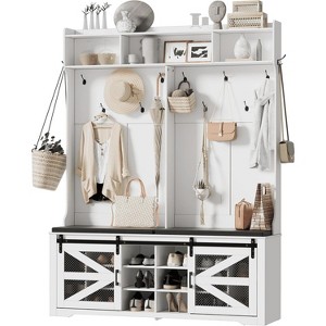 PAKASEPT Farmhouse Sliding Barn Door Entryway Furniture with Bench and Shoe Storage and Coat Rack, Hall Tree with Bench - 1 of 4