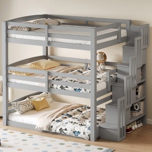 Full Size Triple Bunk Bed with Storage Staircase, Separate Design Wood Bed Frame - ModernLuxe - 1 of 4