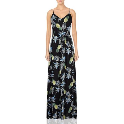 Womens V Neck Adjustable Spaghetti Strap Dress Sleeveless Boho Beach Floral Maxi Dress with Pockets