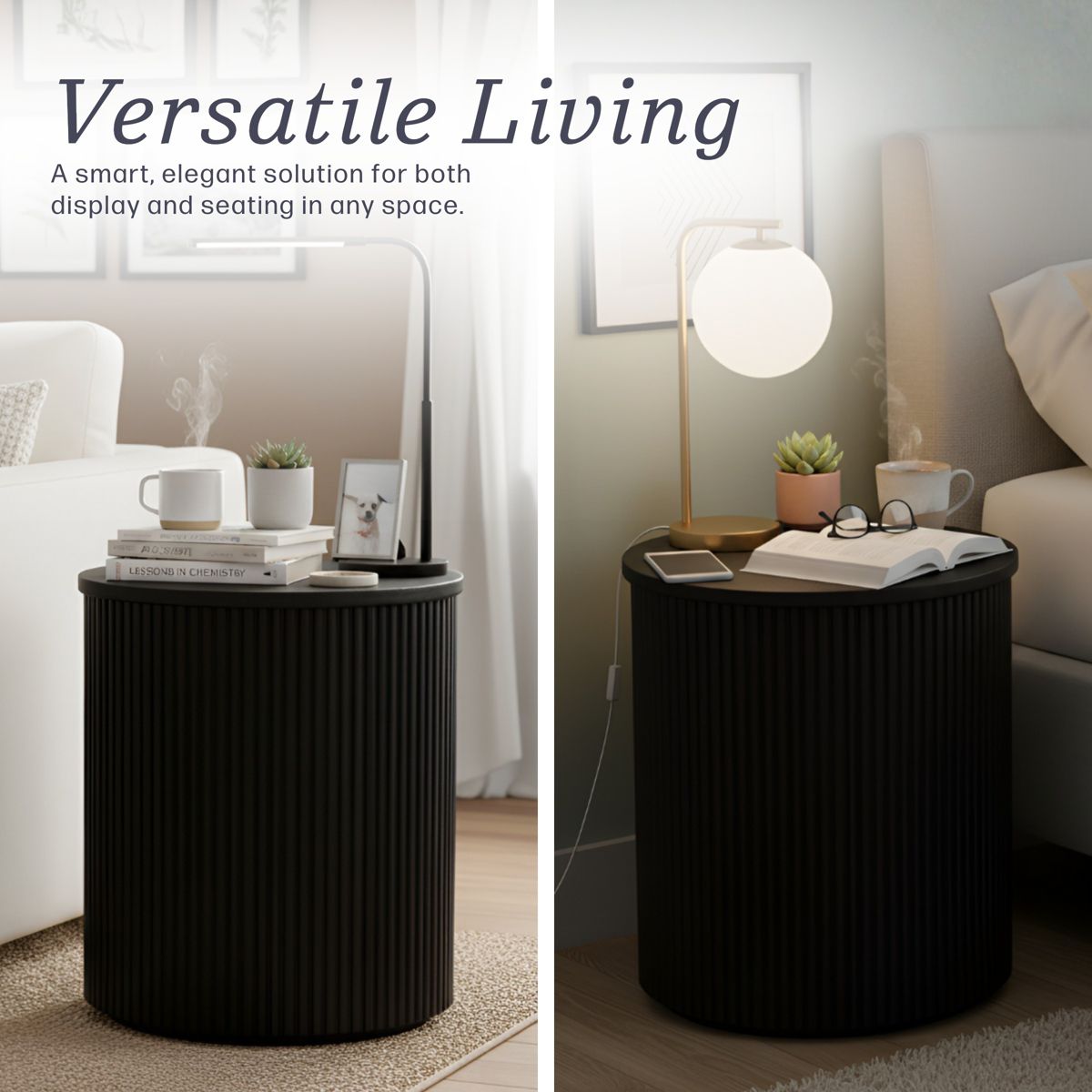 Alaterre Furniture Amos Round End Table, Black - thumbnail 4
