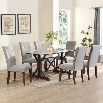 Modern Dining Table Set, Gray Sintered Stone Dining Table With 6 Tufted Upholstered Chairs, 63-inch Rectangle Dining Table For Dining Room