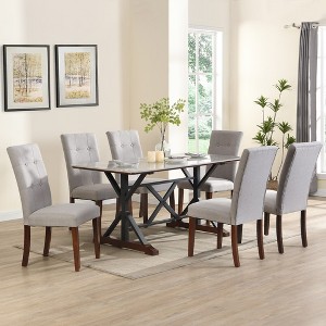 Modern Dining Table Set, Gray Sintered Stone Dining Table With 6 Tufted Upholstered Chairs, 63-inch Rectangle Dining Table For Dining Room - 1 of 4