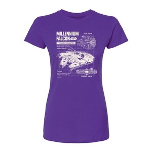 Women's - Star Wars - Millennium Falcon Schematic Juniors Fitted Tee Fitted Graphic T-Shirt - 1 of 1
