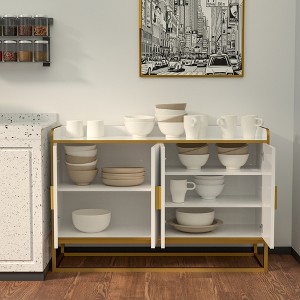 Vynxaria Modern Kitchen Buffet Storage Cabinet: White Gloss Cupboard with Metal Legs for Living Room and Kitchen, Stylish and Functional. - 1 of 4