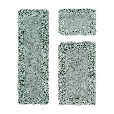 Shaggy Border Collection 3-Piece Bath Rug Set 100% Cotton Tufted Weave Ruffle Border Pattern Bathroom Rug for Machine Washable Bathmat