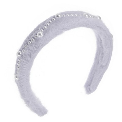 Unique Bargains Women's Fluffy Fuzzy Faux Pearl Plush Headband 1 Pc