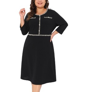 Agnes Orinda Women's Plus Size Vintage Wear Crew Neck 3/4 Sleeve Tunic Midi Dresses for Work Office Cocktail - 1 of 4