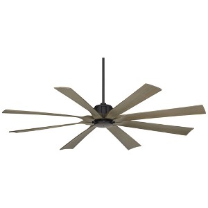 70" Possini Euro Design Defender Industrial Rustic Indoor Outdoor Ceiling Fan Remote Matte Black Weathered Oak Damp Rated Patio - 1 of 4